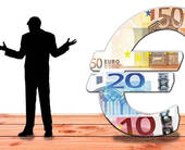 Figura umana in silhouette con le braccia aperte accanto al simbolo dell'euro