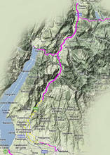 Cartina geografica con segnalato il percorso della pista ciclabile